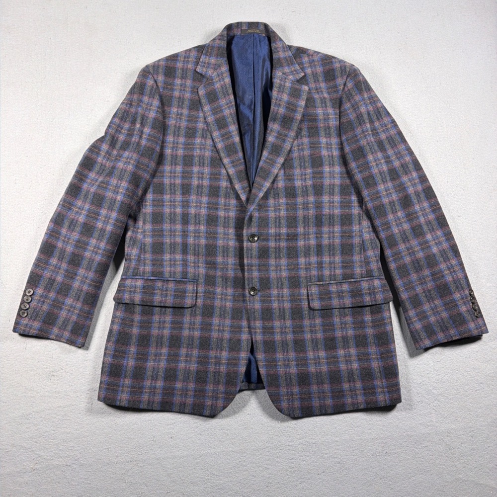 Allen Edmonds Wool Sport Coat Men 44 Regular Plaid Grey Blue Purple Classic